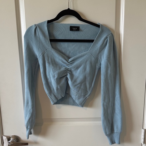Vici Tops - Vici Light Blue Ruched Blouse